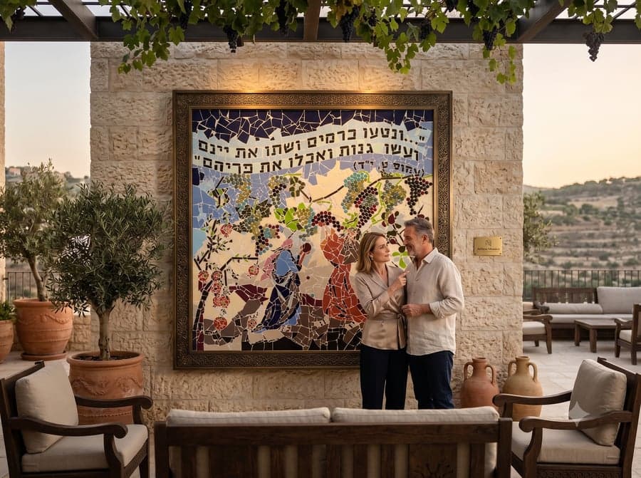 קיר פסיפס מותקן במרפסת פרטית